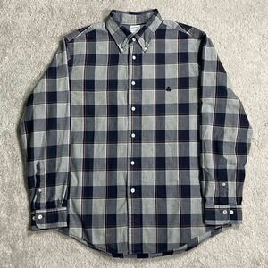 Brooks Brothers Regent Fitted Mens Large Plaid Button Down Shirt Blue Grey